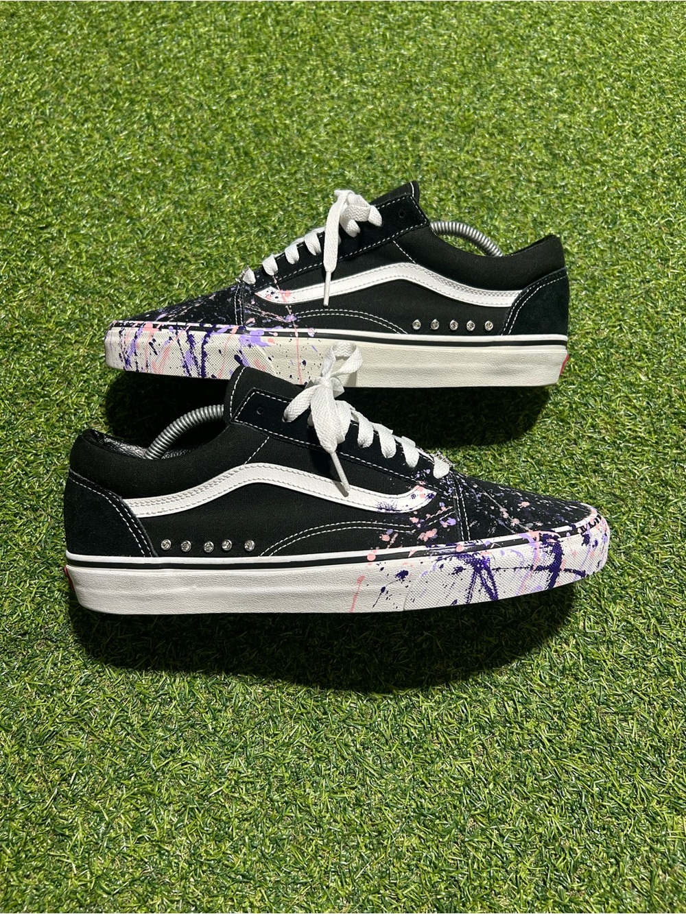 Men’s Custom 1of1 Splatter Paint Studded Pearlized Vans Old Skool